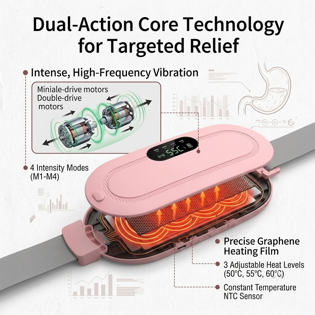 Smart Period Pain Relief Heating Belt with Heat & Vibration Massage | USB Rechargeable